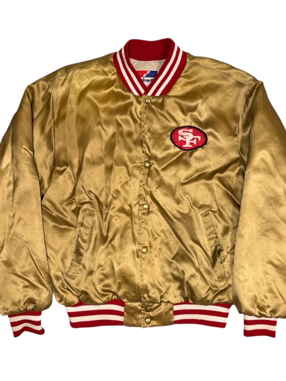 Vintage 80s 90s San Francisco 49ers Gold Satin Varsity Swingster Jacket - Large
